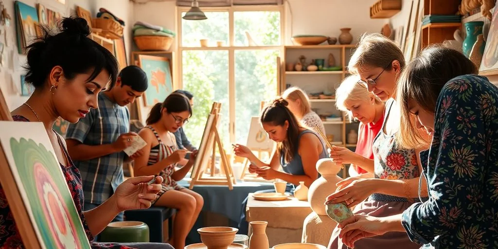 Diverse hands painting vibrant colors on canvas. Diverse hands painting vibrant colors on canvas.