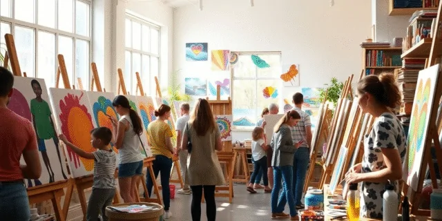 People painting and sculpting together.